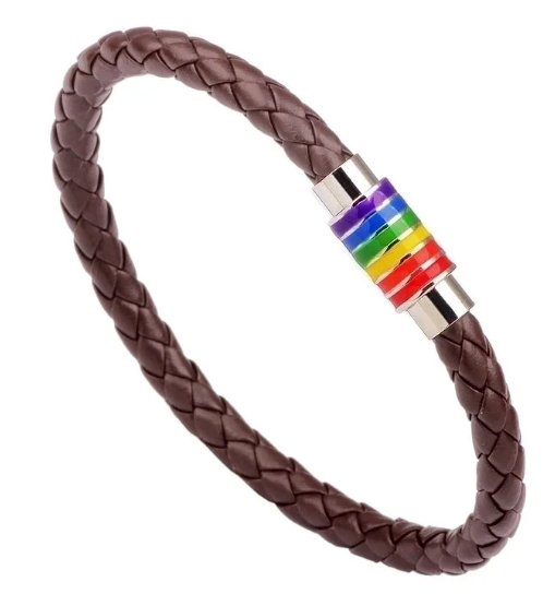 Pride Faux Leather Unisex Bracelet – Choice of Silver or Gold Tone Finish on Brown or Black Leather | | Wiccan Center