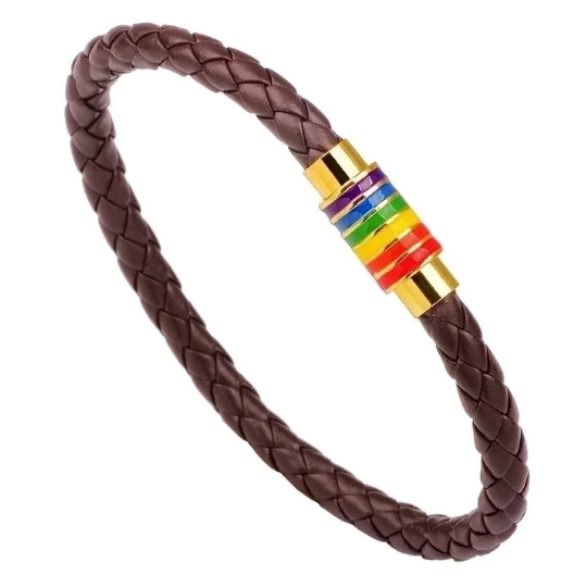 Pride Faux Leather Unisex Bracelet – Choice of Silver or Gold Tone Finish on Brown or Black Leather | | Wiccan Center