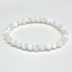 Selenite Round Bead Bracelet - Aura Cleanser | Bracelets | Wiccan Center