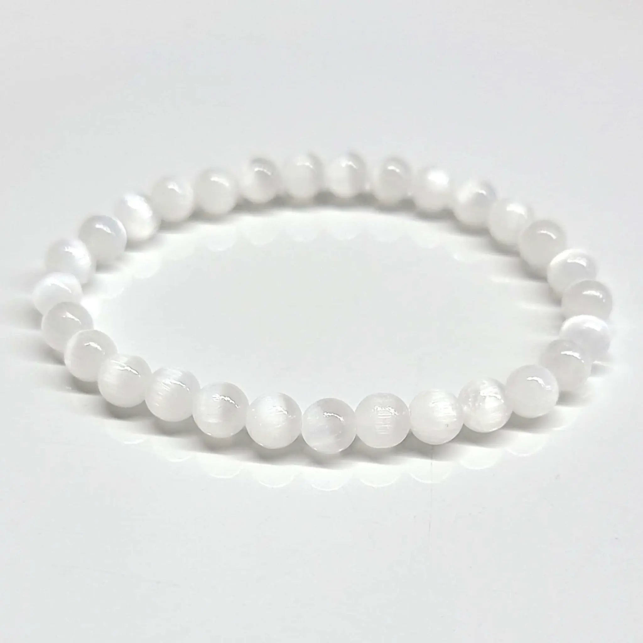 Selenite Round Bead Bracelet - Aura Cleanser | Bracelets | Wiccan Center