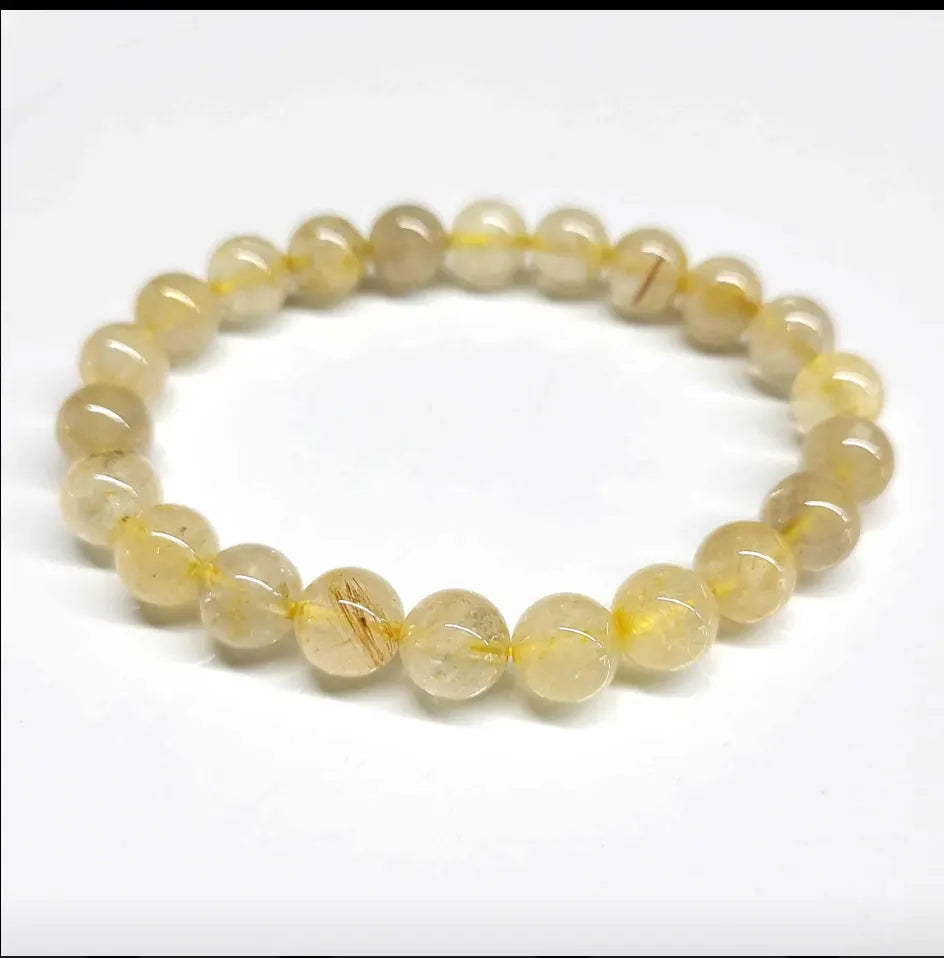 Rutilated Quartz Round Bead Bracelet - Spiritual Illumination | Bracelets | Wiccan Center
