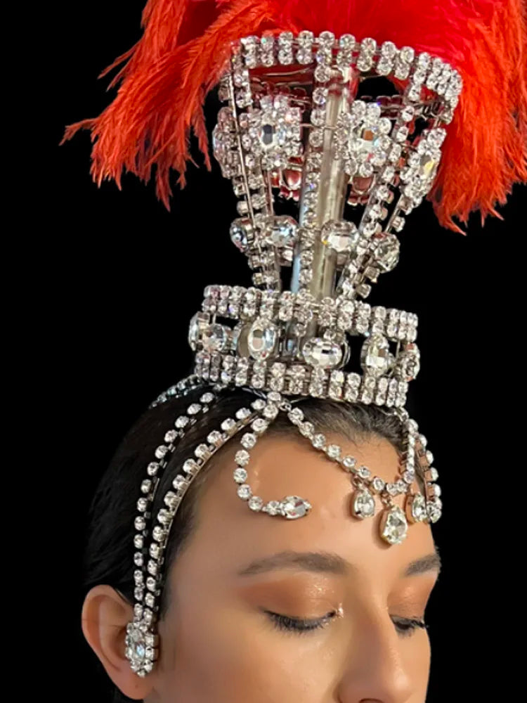 Crystal Rhinestone Ostrich Feather Headdress & Crystal Drop Set | Jewelry Sets | Wiccan Center