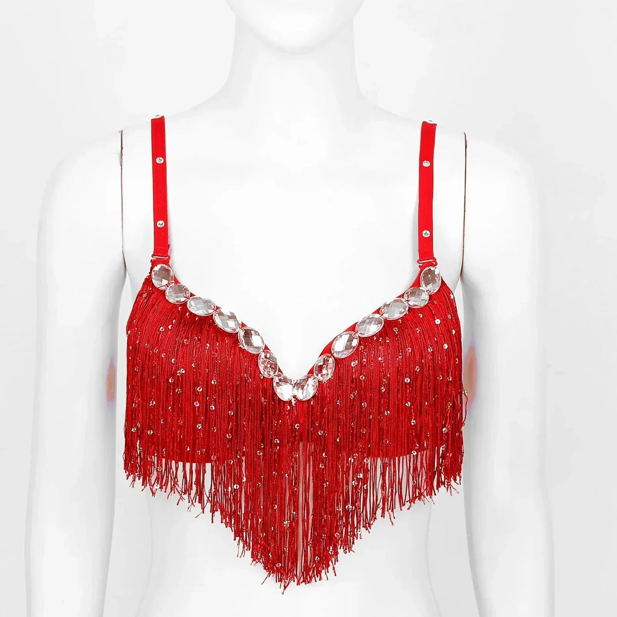 The Stardust Oasis Sirena – Sequined Tassel & Rhinestone Push-Up Belly Dance Bra Top | Costume Tops | Wiccan Center