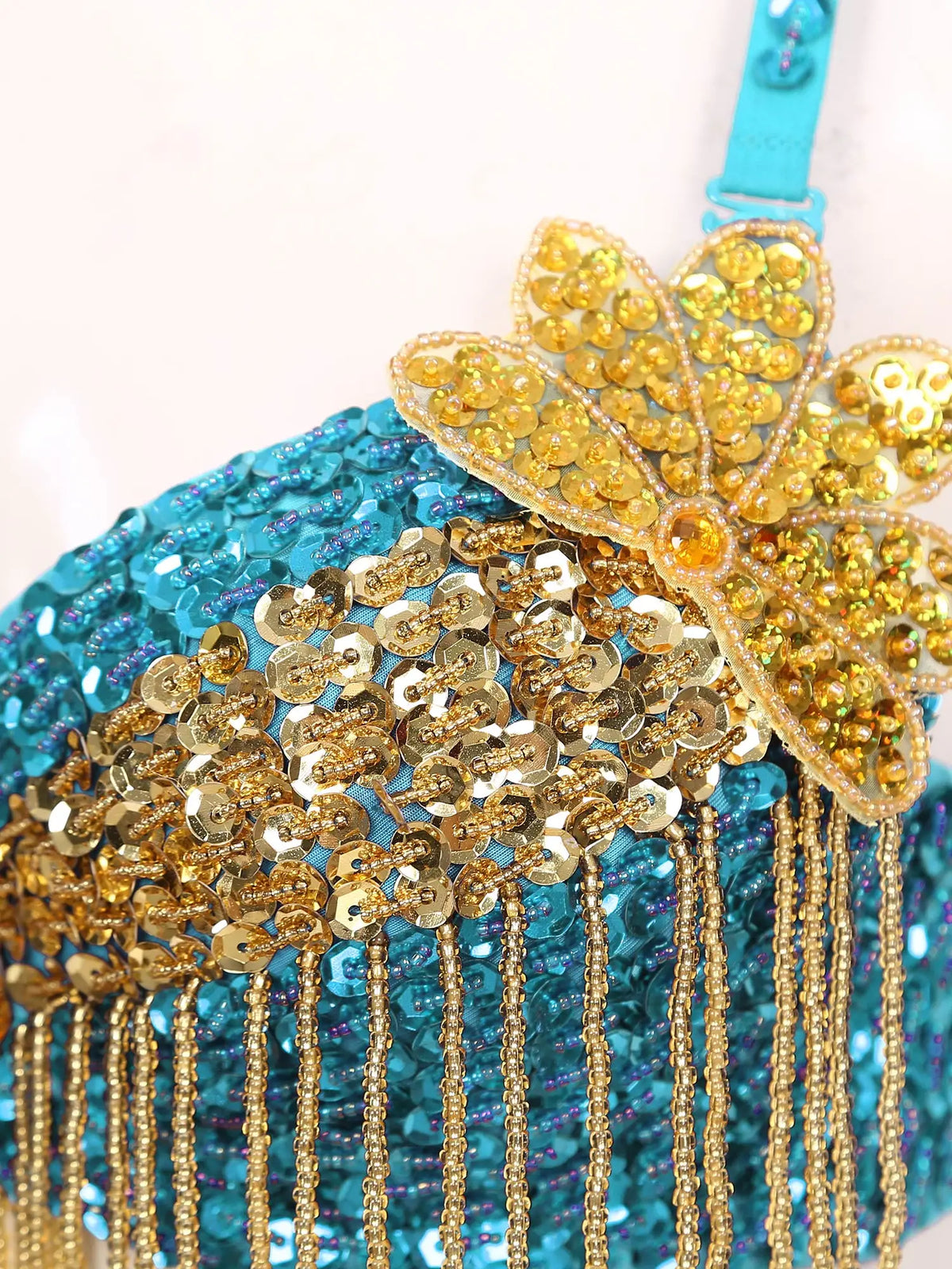 Sparkly Floral Beaded Sequin Belly Dance Bra & Tassel Performance Top | Costume Tops | Wiccan Center