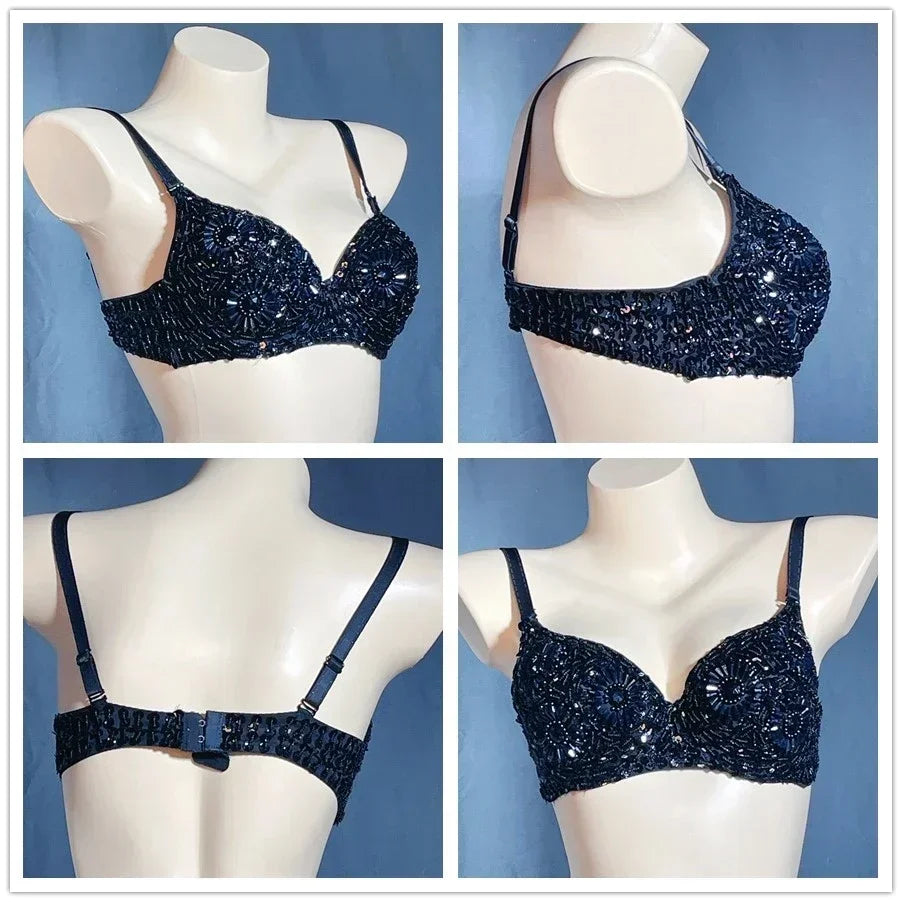 The Stardust Prism Sirena – Deluxe Beaded & Sequined Push-Up Belly Dance Bra Top | Costume Tops | Wiccan Center