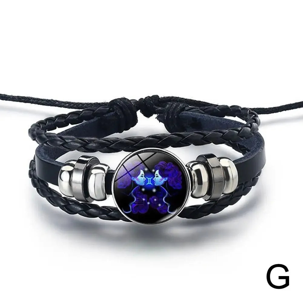 12 Constellation Gem Leather Bracelet Men Women Glass Bracelet | | Wiccan Center