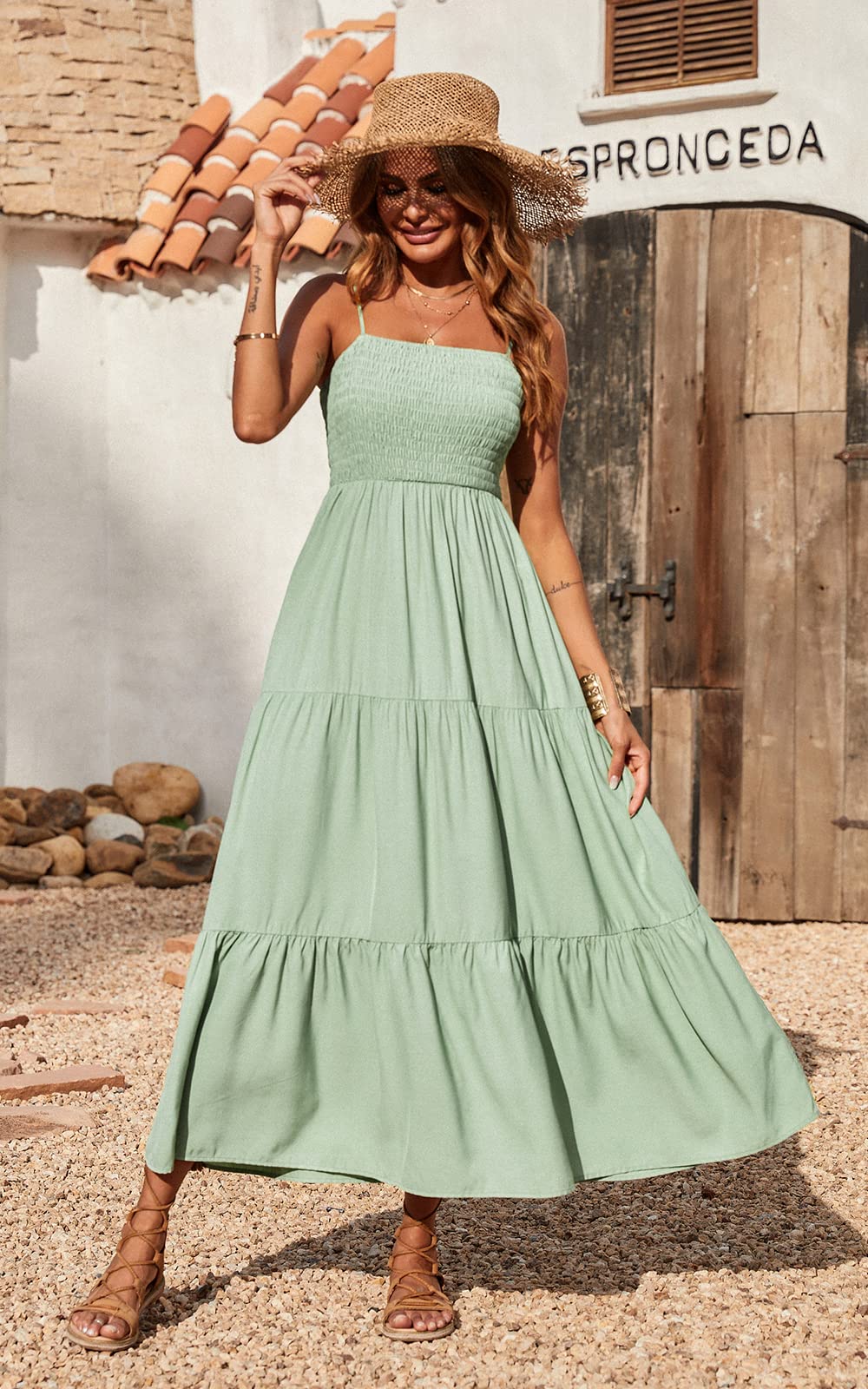 Spaghetti Strap Maxi Dress Women Summer Sleeveless Smocked Boho Long Beach Dress Sundresses | Dresses | Wiccan Center