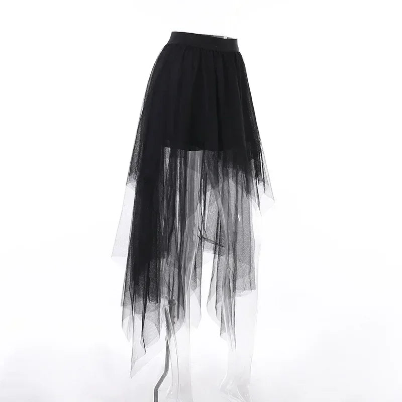 Casual Skirts Punk Sexy Net Yarn High-Waisted Irregular Skirt for Women Summer New European and American Gothic Style Versatile | | Wiccan Center