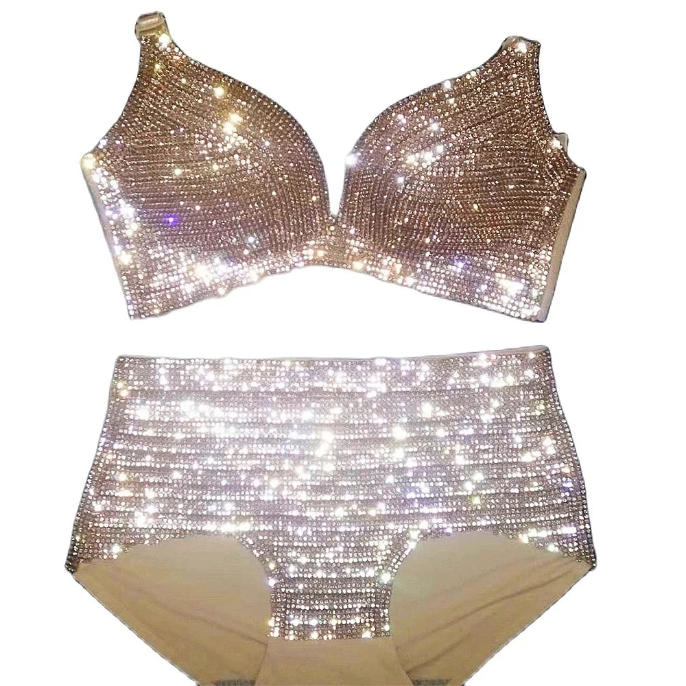Dazzling Shimmer Crystal Bikini & High-Waist Dance Performance Costume Set | Costume Sets | Wiccan Center