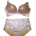 Dazzling Shimmer Crystal Bikini & High-Waist Dance Performance Costume Set | Costume Sets | Wiccan Center