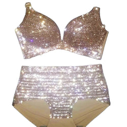 Dazzling Shimmer Crystal Bikini & High-Waist Dance Performance Costume Set | Costume Sets | Wiccan Center