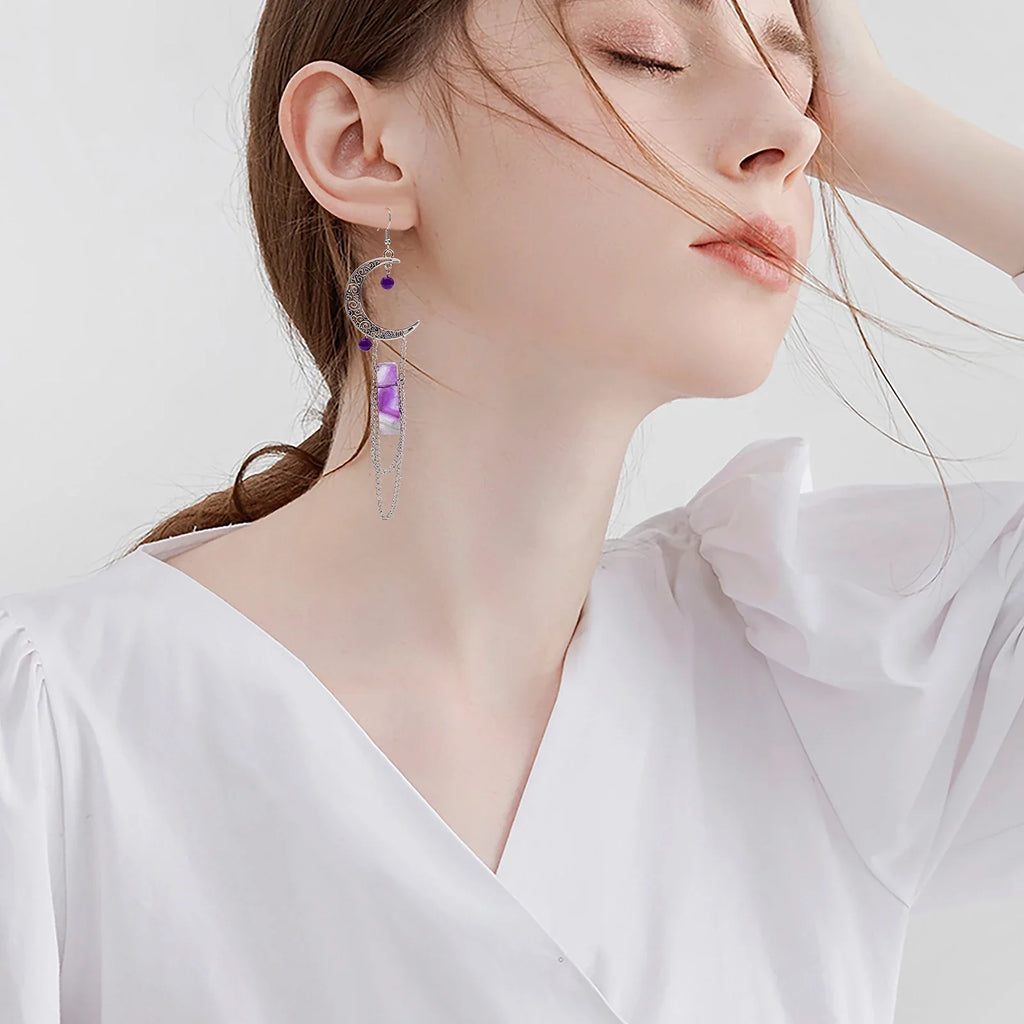 Amethyst Crescent Moon Earrings | earrings | Wiccan Center