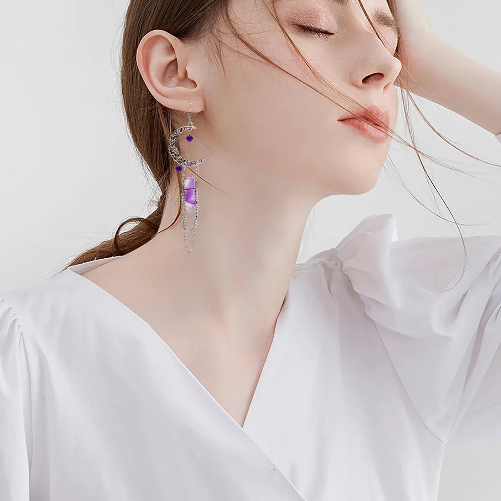 Amethyst Crescent Moon Earrings | earrings | Wiccan Center