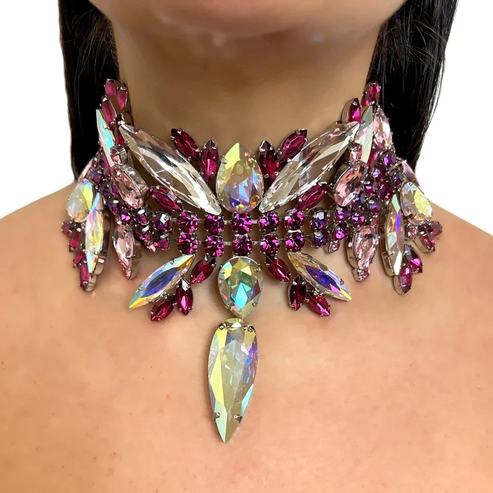 Multicolored Rhinestone Choker Crystal Drop