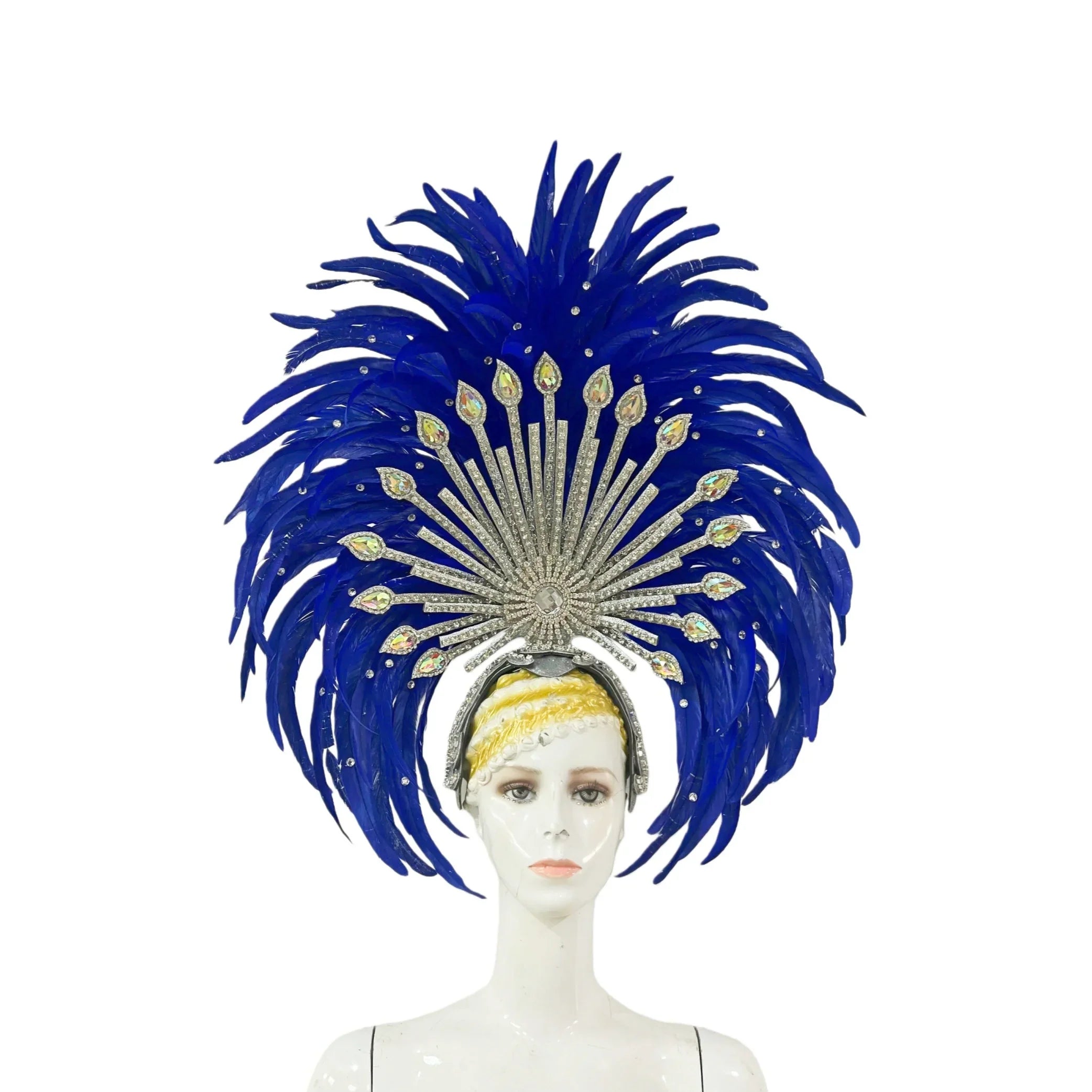 The Stardust Mirage – Premium Royal Blue & Rose Pink Feather Samba Headdress