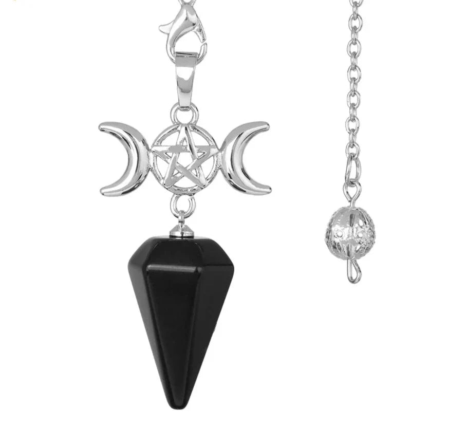 Triple Moon Pentacle Crystal Pendulums | Pendulums | Wiccan Center