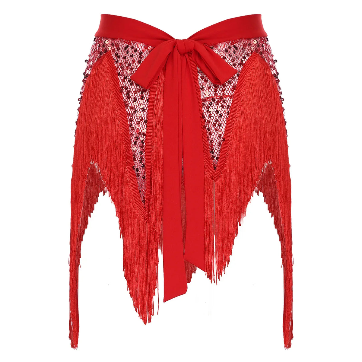 Glitter Sequin Fishnet Mesh Hip Scarf & Tassel Waist Wrap Belly Dance Skirt | Skirts | Wiccan Center