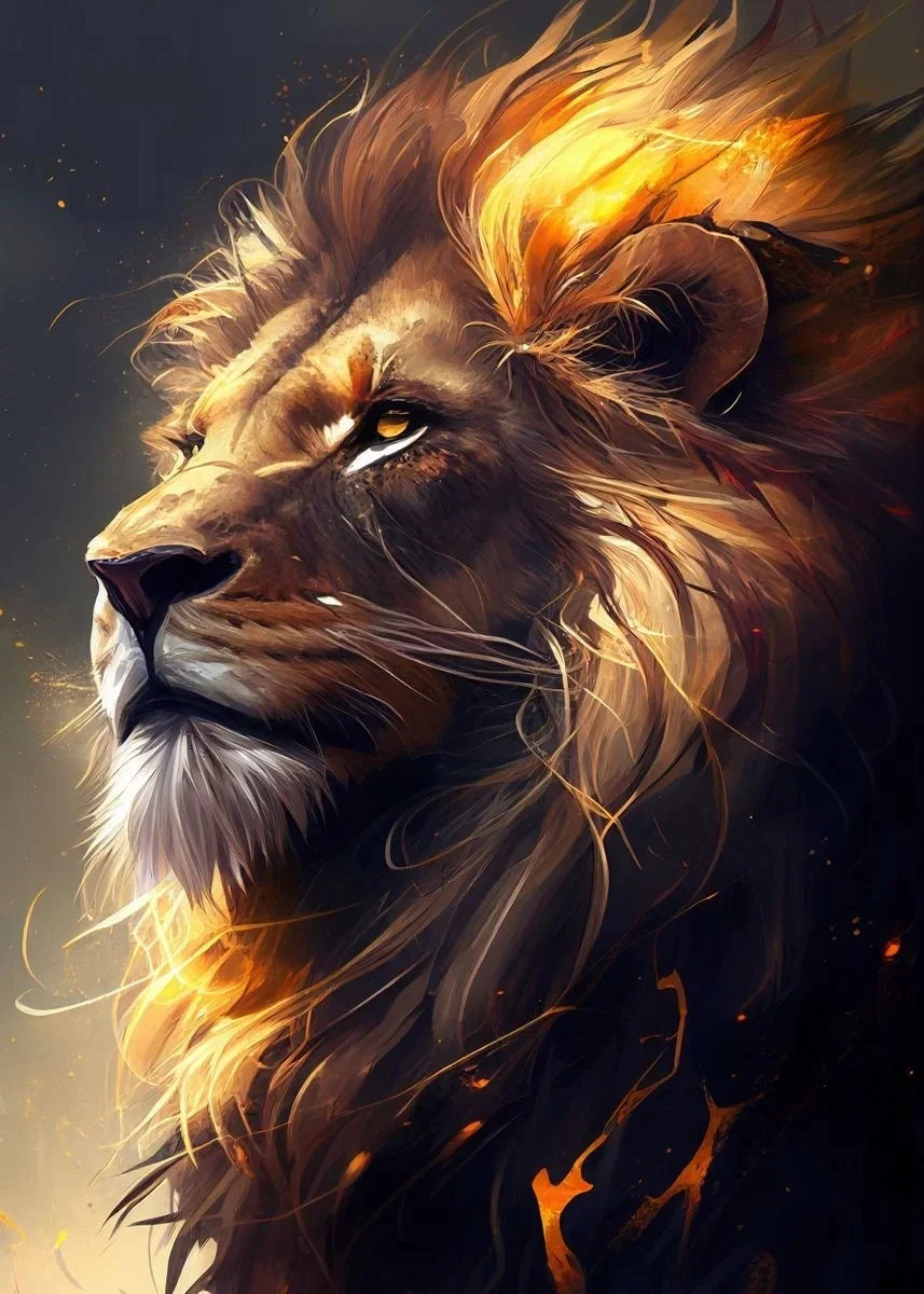 Classic Vintage Animal Wall Art Black Gold Light Coloured Lion HD Canvas Printed Poster Home Living Room Bedroom Decoration