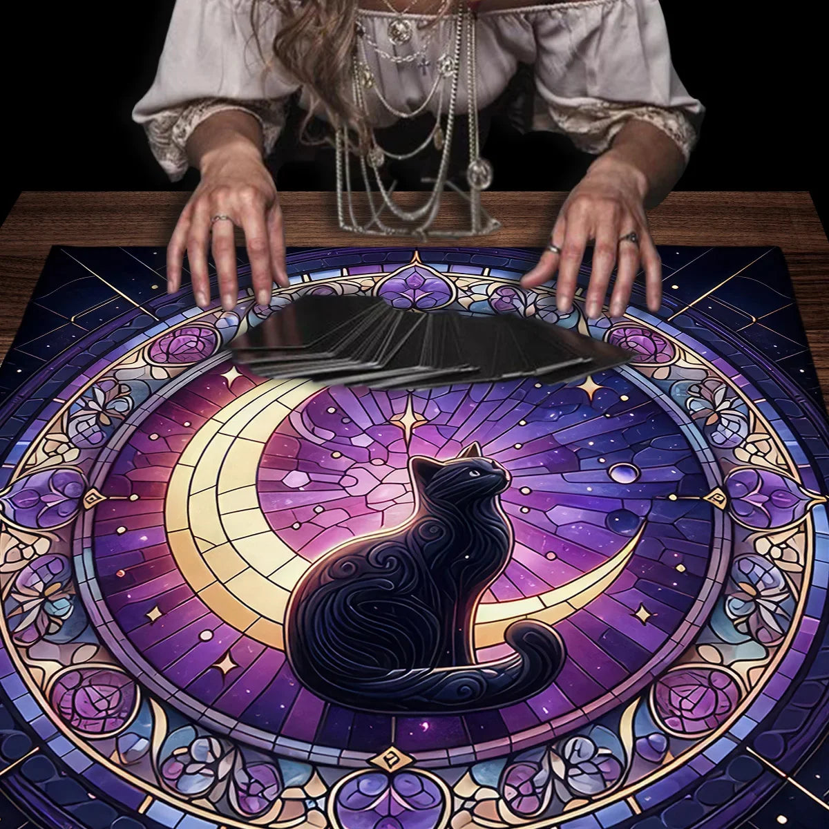 Witchcraft Cat Altar Cloth Tarot Card Tablecloth Moon Pentagram Table Cloth For Divination Cloth Tarot Mat Witch Home Decor | | Wiccan Center