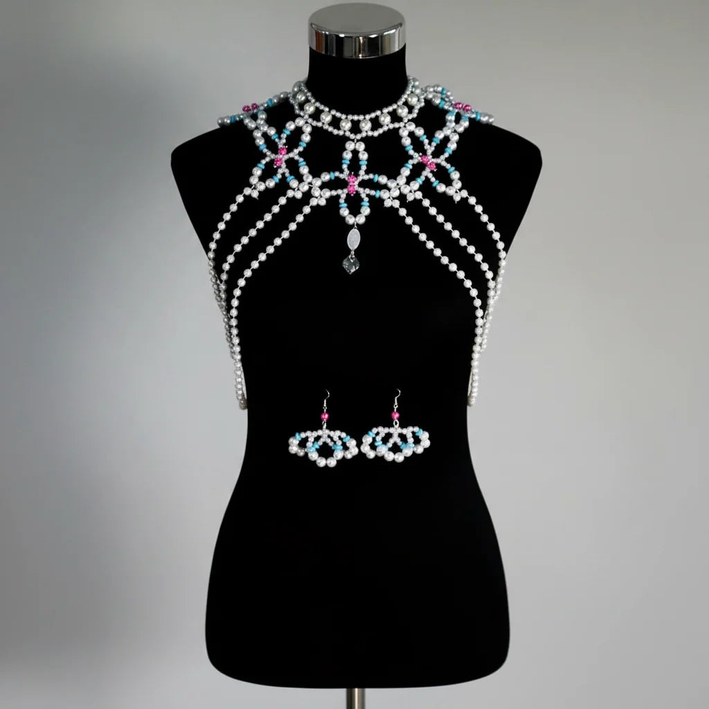 Dazzling Simulated Pearl String Bra Chain & Bikini Shawl Chest Jewelry | Body Chains | Wiccan Center