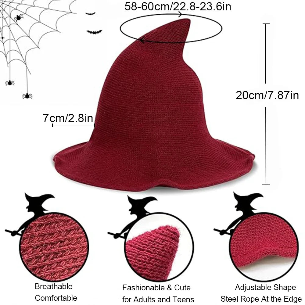 Halloween Witch Hat Long Point Knitted Cap with Wide Brim for Adults | | Wiccan Center