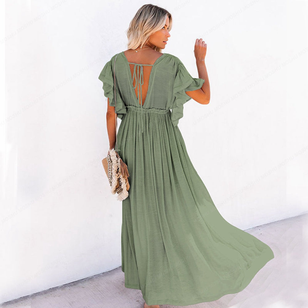 Summer Beach Maxi Dress Women Boho Long Bikini Cover Up High Waist Casual V-Neck Dresses | Dresses | Wiccan Center