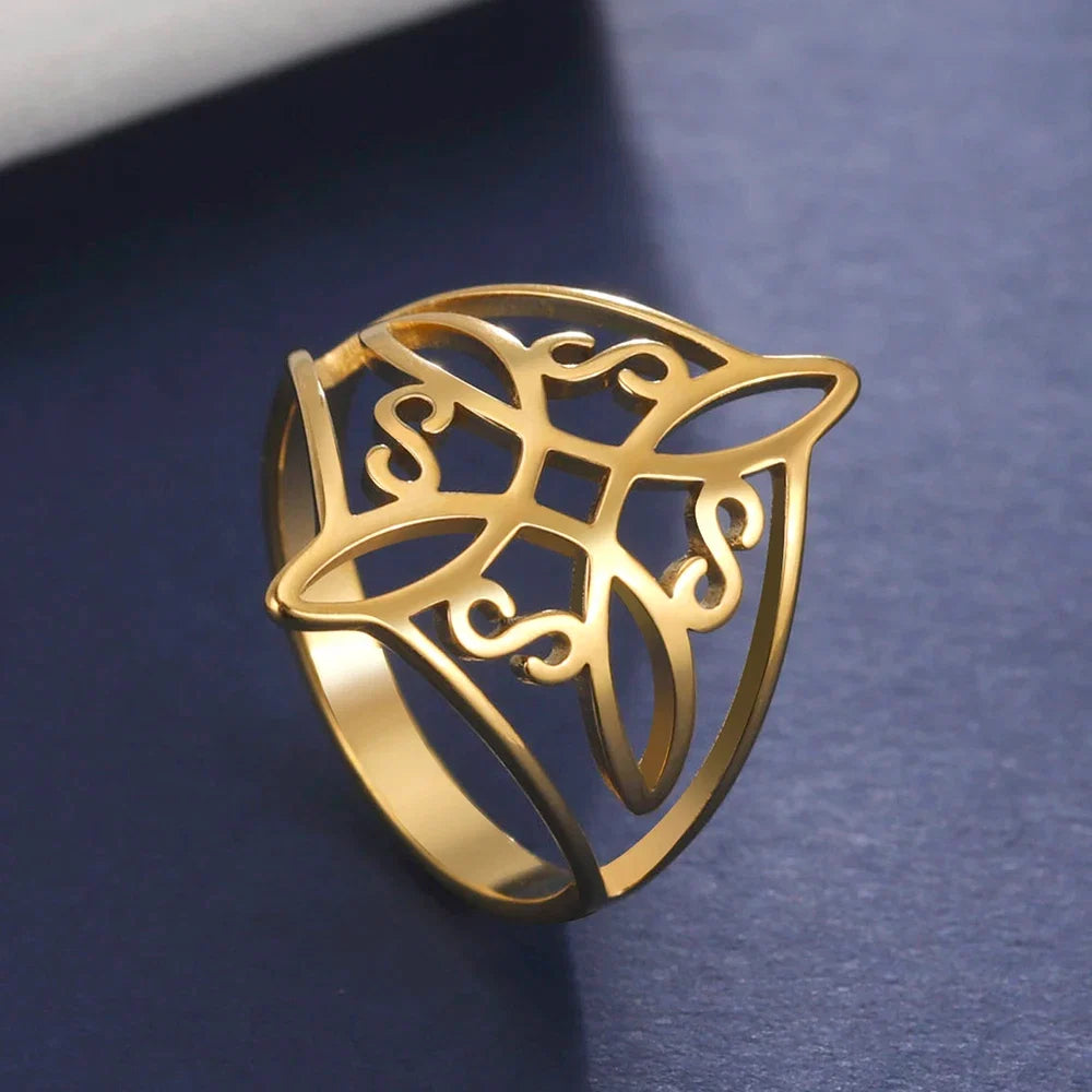 LIKGREAT Witch Knot Ring for Women Men Hollow Stainless Steel Finger Rings Celtic Vintage Amulet Protection Couple Jewelry Gifts | | Wiccan Center