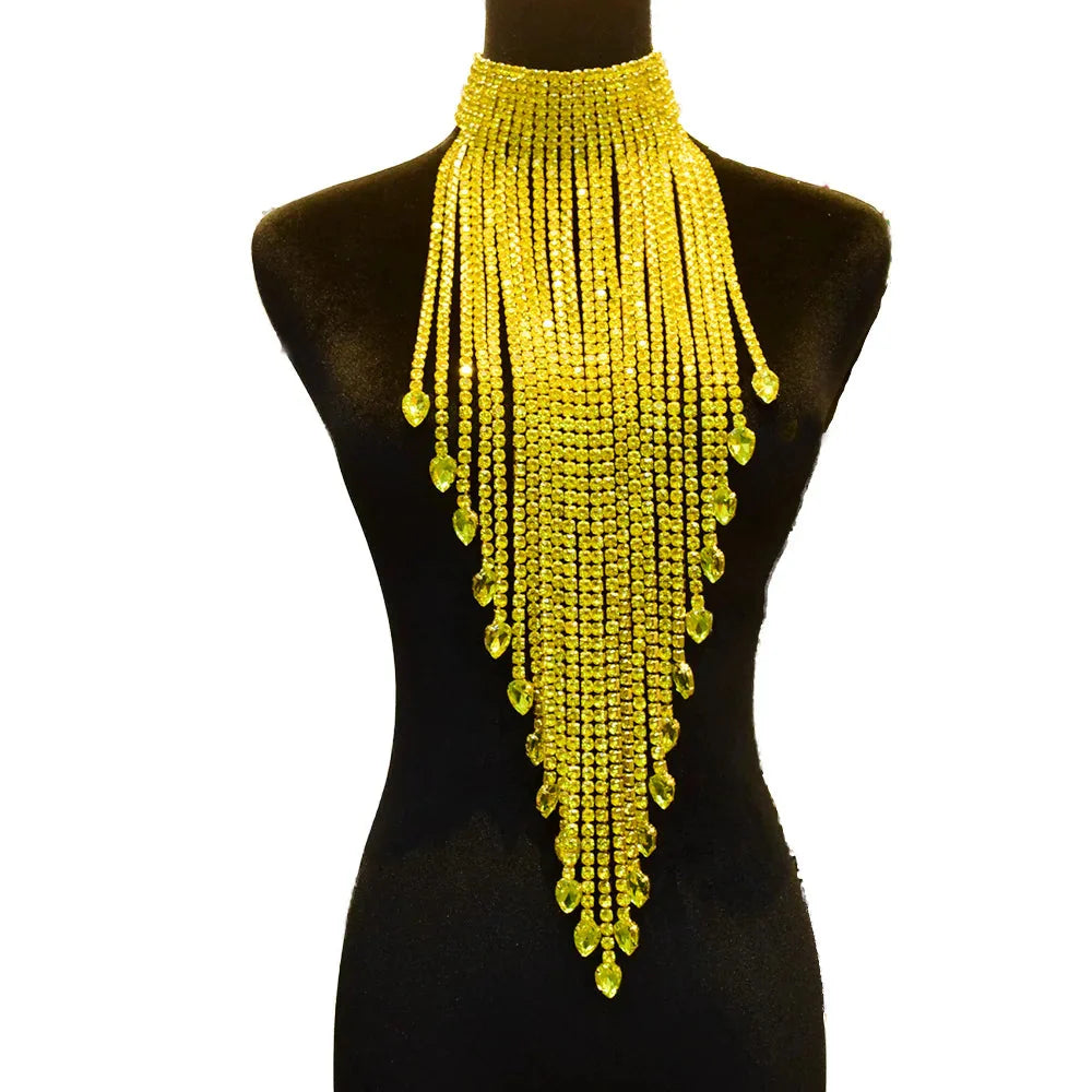 Luxury Rhinestone Long Tassel Statement Choker – Waist-Length Crystal Drop Crystal Drop for Weddings, Galas & High-Fashion Clubwear | Necklaces | Wiccan Center