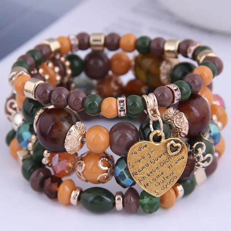 DIEZI Ethnic Bohemian Multicolor Crystal Beads Strand Bracelets Women Men Heart Tree Of Life Charm Bracelet Pulseira Feminina