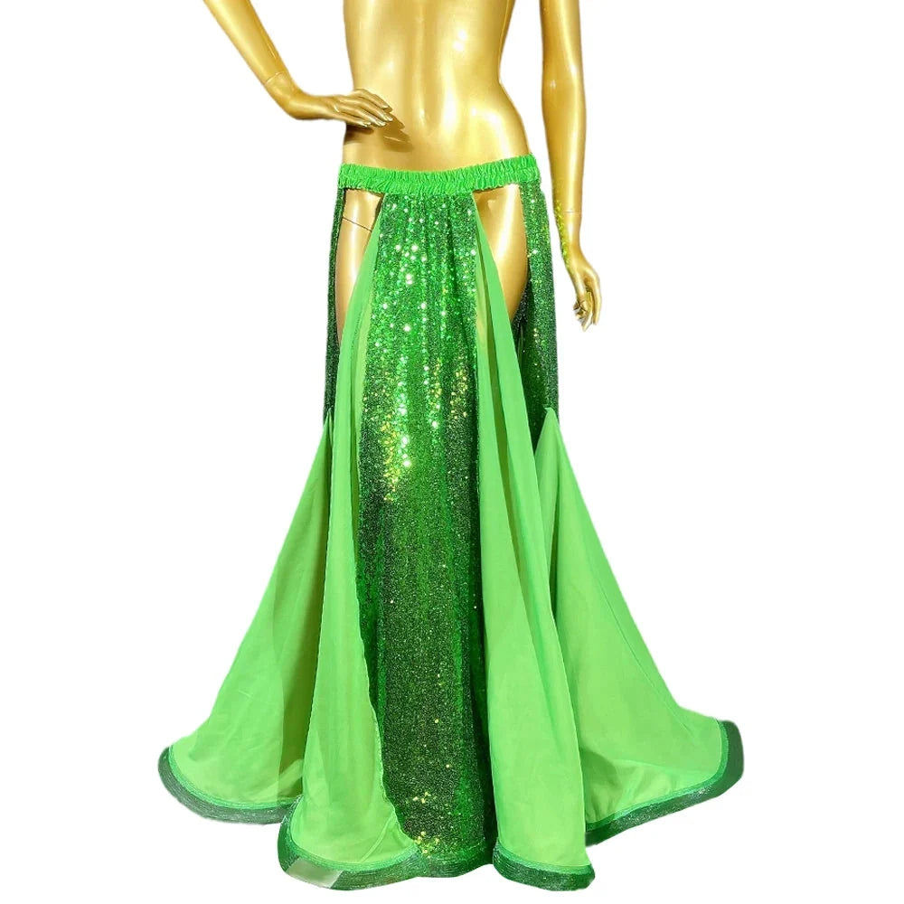 Sparkly Sequined Appliqué Belly Dance Long Performance Skirt | Skirts | Wiccan Center
