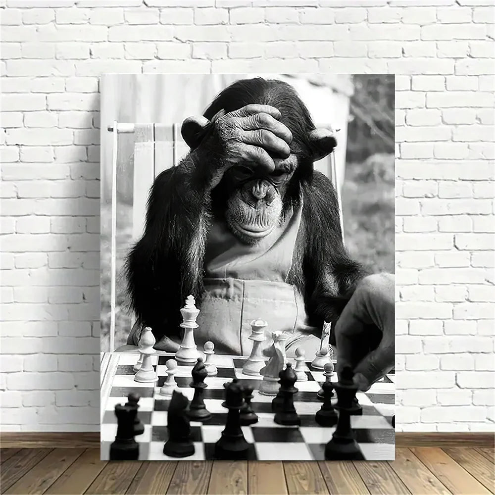 Classic Vintage Animal Wall Art Monkey Playing Chess HD Canvas Printed Poster Home Living Room Bedroom Decorative Painting | | Wiccan Center