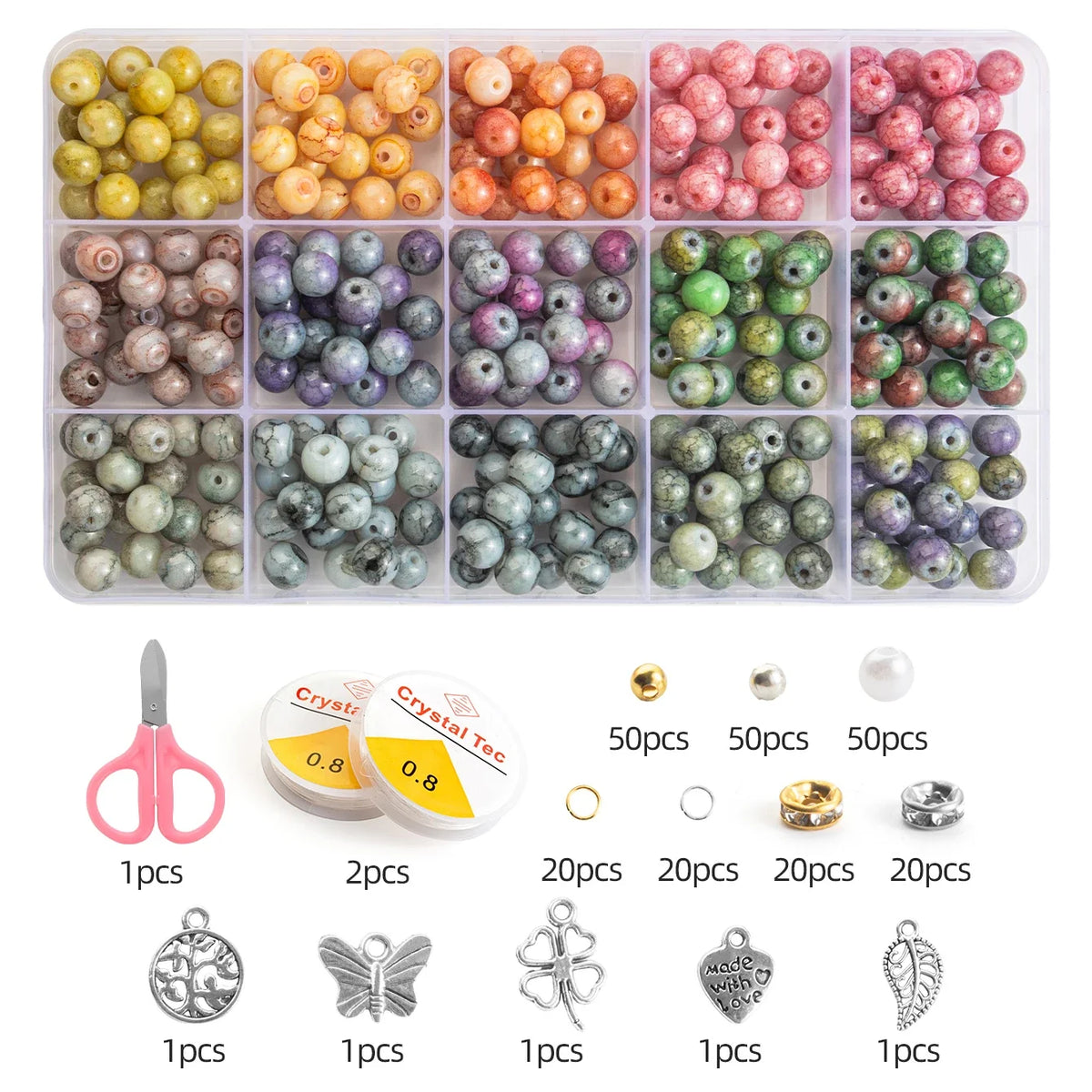 Glass Beads Bracelet Making Kits 28 Colors 8mm Crystal Beads Round Gemstone Stone Beads with Accessories for Jewelry Making DIY | | Wiccan Center