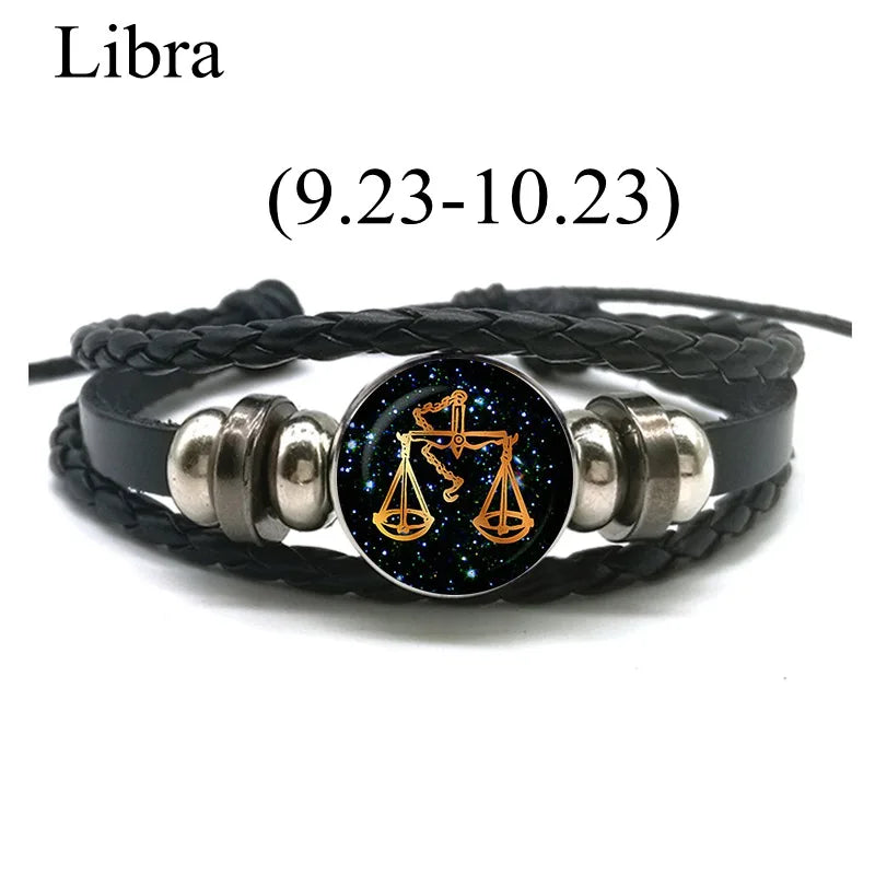 12 Zodiac Signs Leather Bracelet for Men Women Virgo Libra Scorpio Aries Taurus  Braided Rope Bracelets Birthday Gift Wholesale