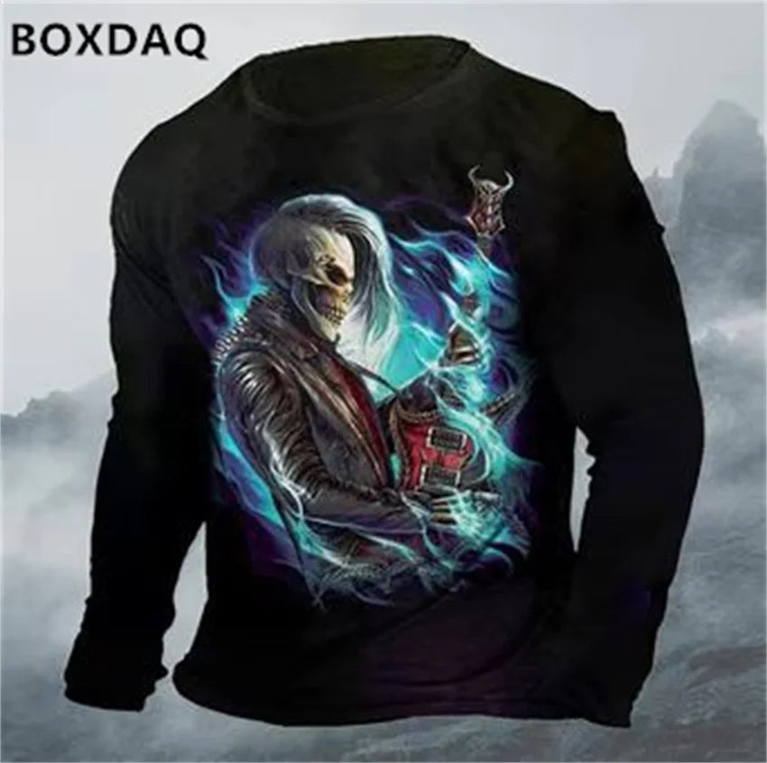 Horror Skulls Style Men T-Shirts Spring Autumn Long Sleeve Rock Skull 3D Print Street Hip Hop Male Tees 6XL Big Size Casual Tops