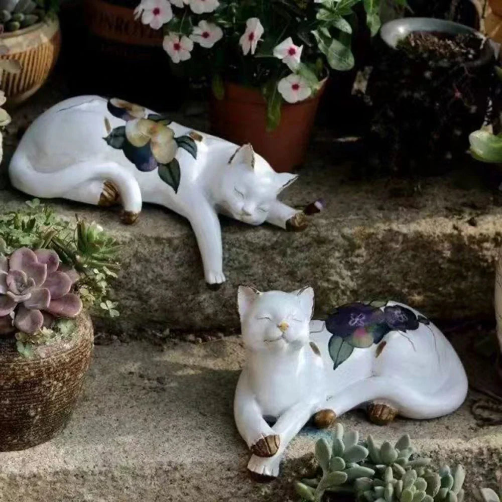 Sleeping Cat Garden Statues Outdoor,Cat Figurine Memorial Statue Makers Garden Resin Sleeping Cat Statues for Garden Decor Cat | | Wiccan Center