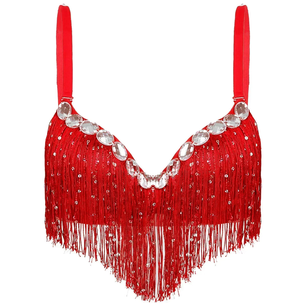 The Stardust Oasis Sirena – Sequined Tassel & Rhinestone Push-Up Belly Dance Bra Top | Costume Tops | Wiccan Center