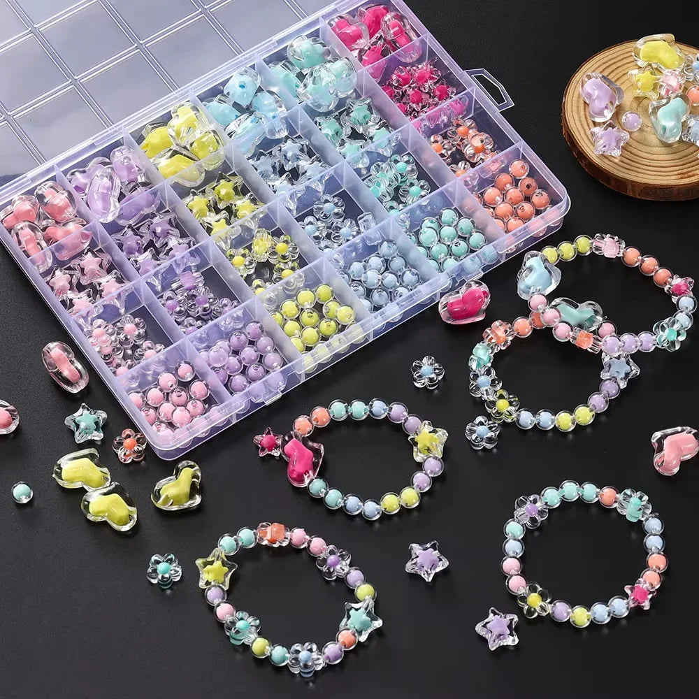 174pcs/Box Heart Acrylic Beads Flower Round Spacer Loose Beads Kits for Bracelet Keychain Jewelry Making Accessories | | Wiccan Center