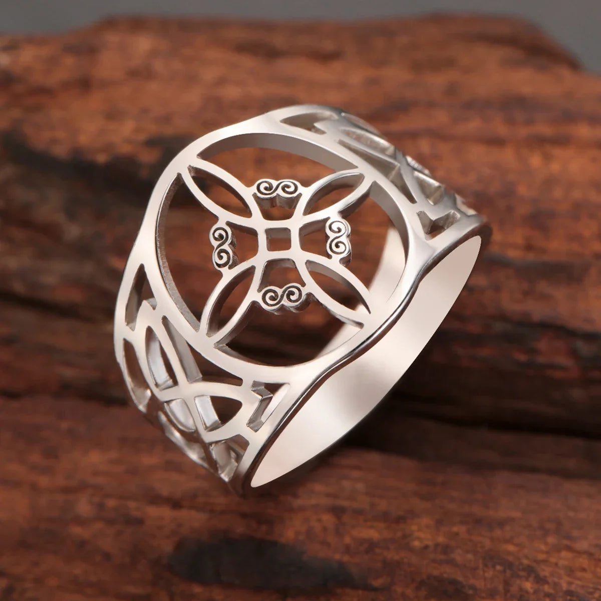 LIKGREAT Witch Knot Ring for Women Men Hollow Stainless Steel Finger Rings Celtic Vintage Amulet Protection Couple Jewelry Gifts | | Wiccan Center