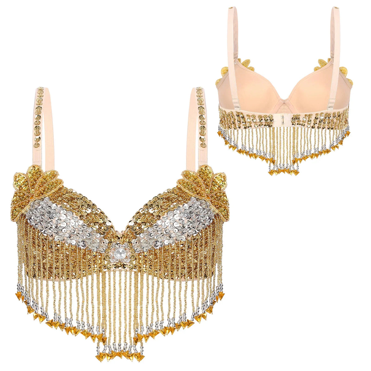 Sparkly Floral Beaded Sequin Belly Dance Bra & Tassel Performance Top | Costume Tops | Wiccan Center
