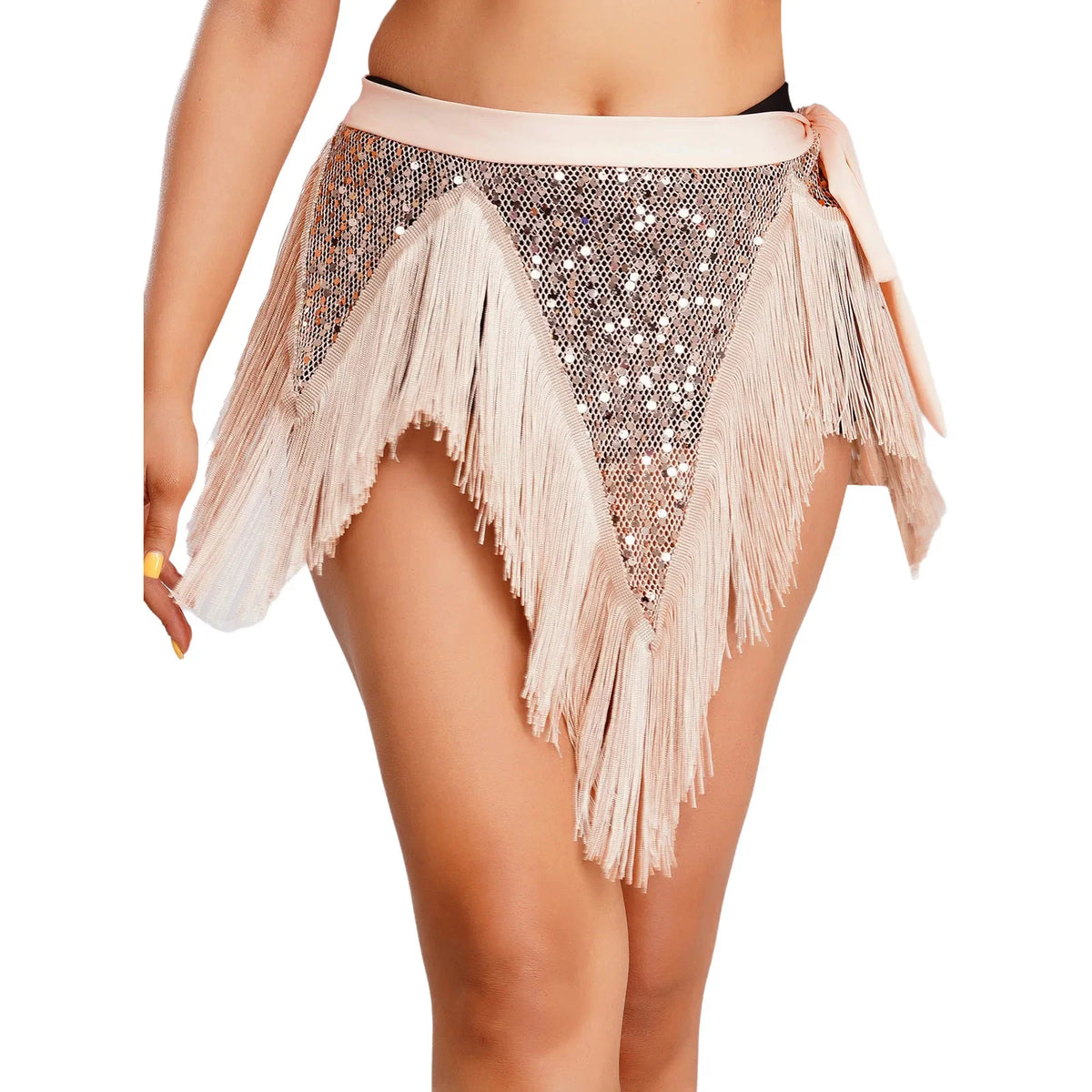Glitter Sequin Fishnet Mesh Hip Scarf & Tassel Waist Wrap Belly Dance Skirt | Skirts | Wiccan Center