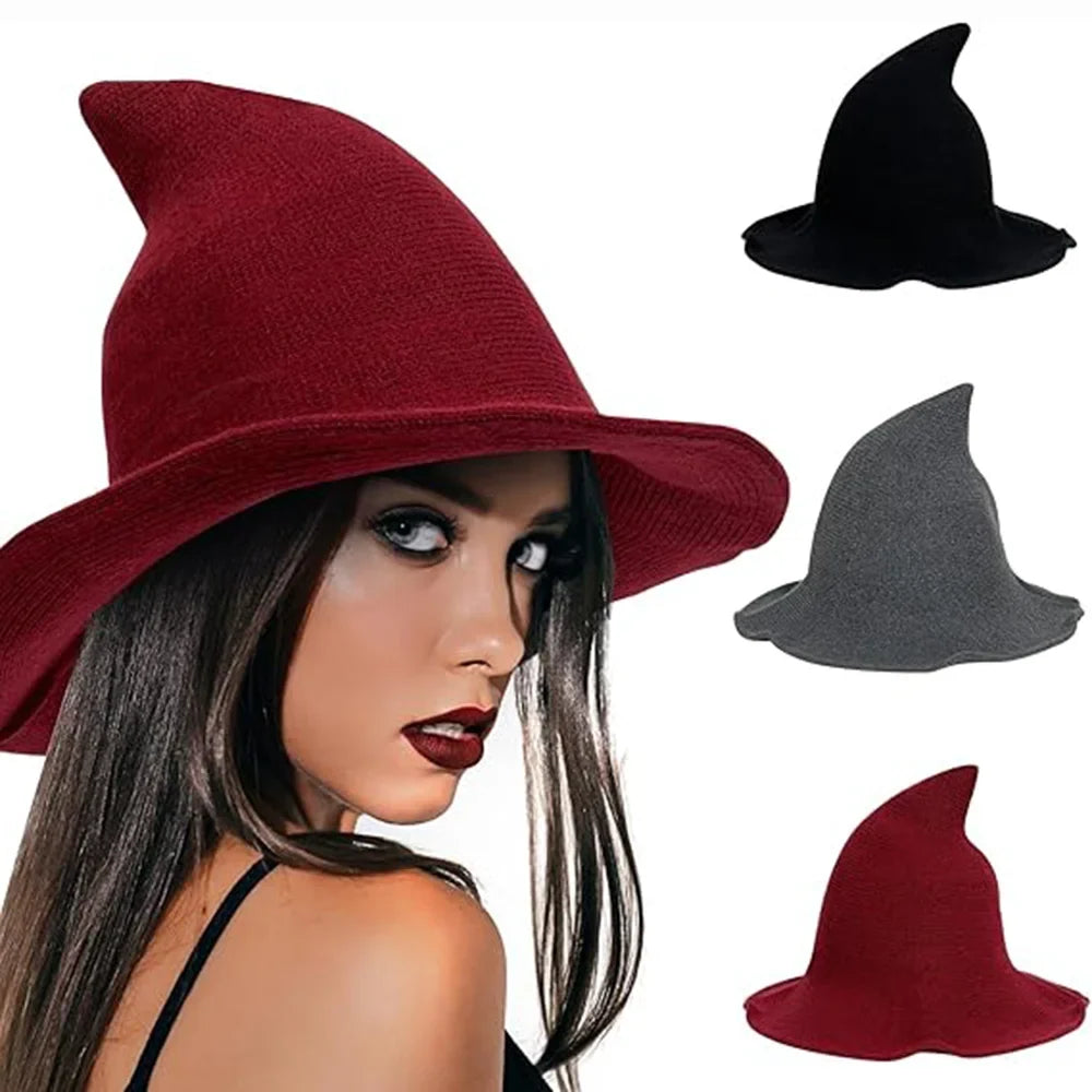 Halloween Witch Hat Long Point Knitted Cap with Wide Brim for Adults | | Wiccan Center
