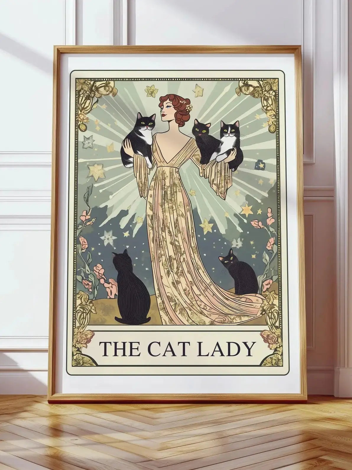The Cat Lady Tarot Print, Art Nouveau Cat Lovers Wall Art, Vintage Cat Poster, Cat Mom Gift, Unique Cat Print, Apartment Decor