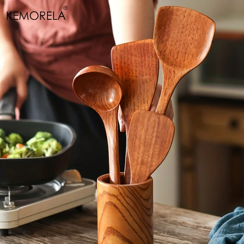 DecorBites™ 4-Piece Wooden Kitchen Utensil Set | Nonstick Cooking Tools | | Wiccan Center