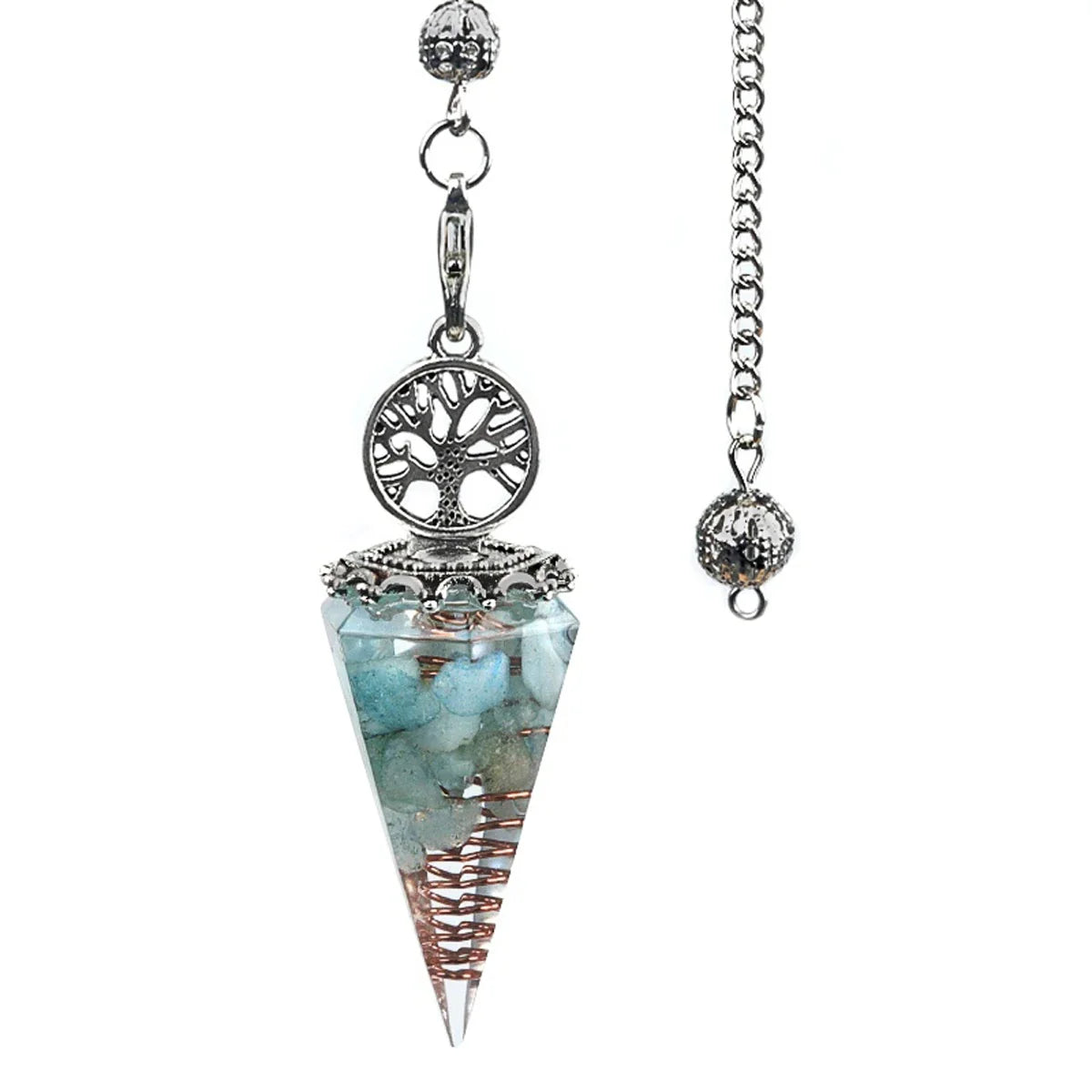 20x52mm Natural Stone Pendulum Necklaces Tree of Life Hexagonal Cone Crushed Stone Amethysts Chakra Pendant Jewelry Accessories