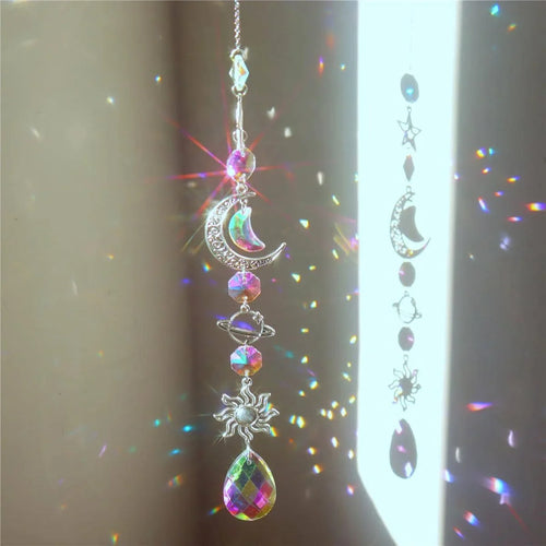 1 Pc Galaxy Star Moon Crystal Wind Chime Pendant for Home Decor Outdoor Garden Suncatcher Holiday Party Supplies | | Wiccan Center