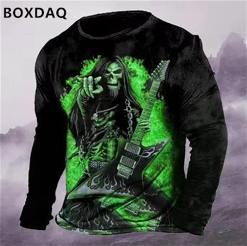 Horror Skulls Style Men T-Shirts Spring Autumn Long Sleeve Rock Skull 3D Print Street Hip Hop Male Tees 6XL Big Size Casual Tops