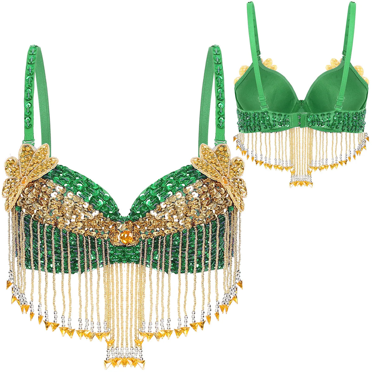 Sparkly Floral Beaded Sequin Belly Dance Bra & Tassel Performance Top | Costume Tops | Wiccan Center