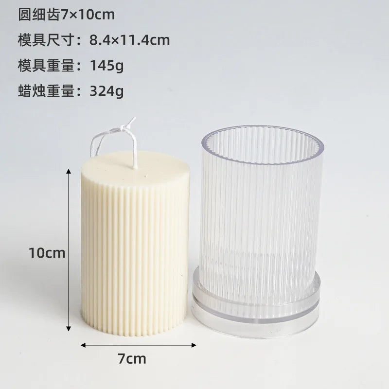 DIY Pinstripe Cylindrical Candle Mold 3D Flat Top Cylindrical Candle Making Supplies Durable and Easy To Release Plastic Mould