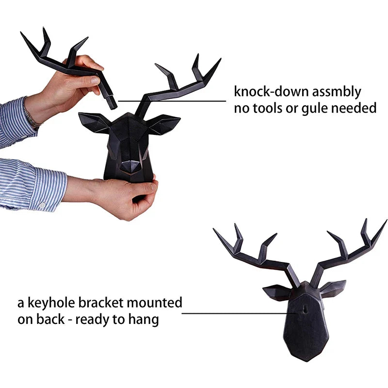 Deer Head Sculpture Animal Statue Figurines Wall Hanging Creative Elk Art Antlers Statuette for Office Decoration Wall Mount | | Wiccan Center