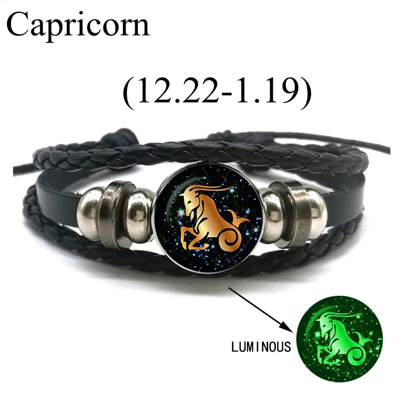 12 Zodiac Signs Leather Bracelet for Men Women Virgo Libra Scorpio Aries Taurus  Braided Rope Bracelets Birthday Gift Wholesale